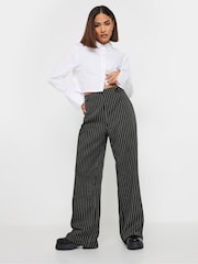 PixieGirl Petite Black Pinstripe Wide Leg Trousers - Image 1 of 6