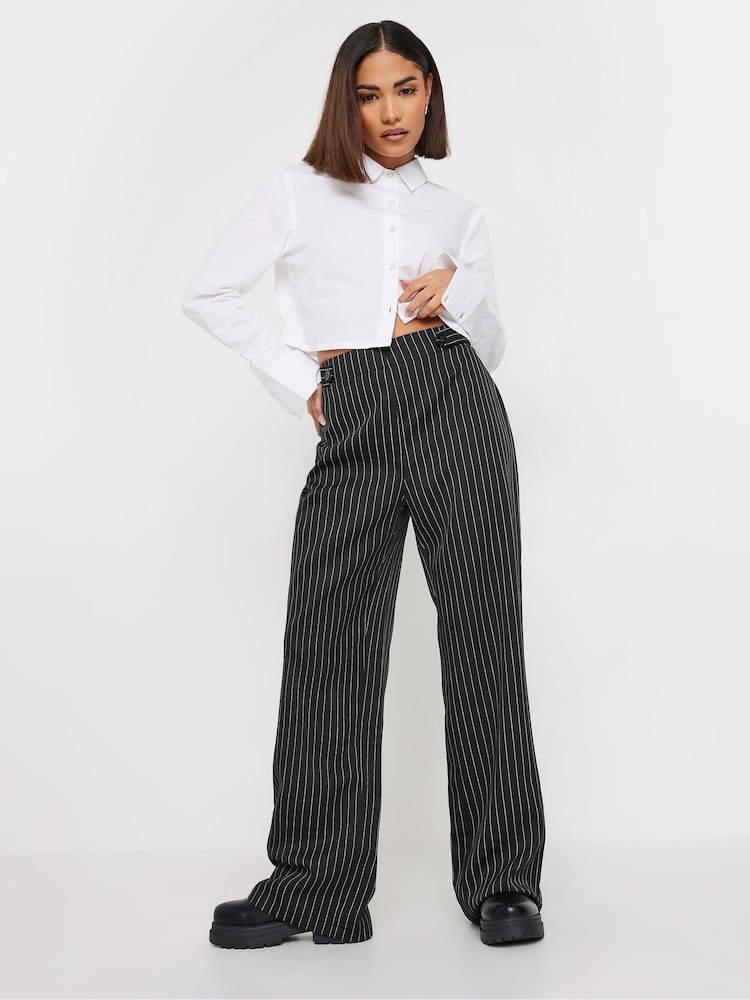 PixieGirl Petite Black Pinstripe Wide Leg Trousers - Image 1 of 6