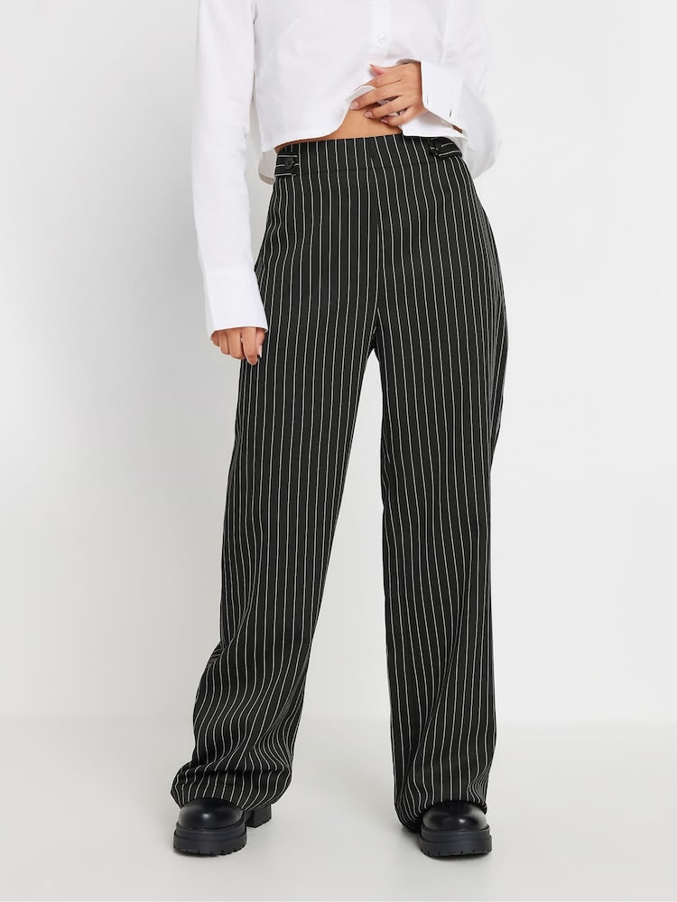 PixieGirl Petite Black Pinstripe Wide Leg Trousers - Image 2 of 6