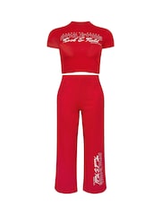PixieGirl Petite Red Athletics T-Shirt And Joggers Set - Image 5 of 5