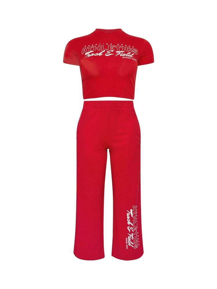 PixieGirl Petite Red Athletics T-Shirt And Joggers Set - Image 5 of 5