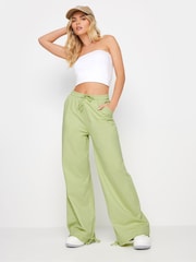 PixieGirl Petite Green Wide Leg Hem Detail Joggers - Image 1 of 6