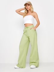 PixieGirl Petite Green Wide Leg Hem Detail Joggers - Image 2 of 6