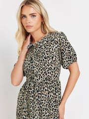 PixieGirl Petite Brown Animal Print Tie Front Maxi Dress - Image 1 of 5