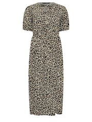 PixieGirl Petite Brown Animal Print Tie Front Maxi Dress - Image 5 of 5