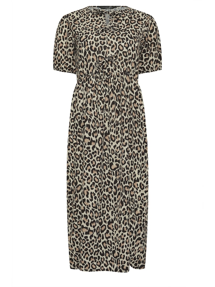 PixieGirl Petite Brown Animal Print Tie Front Maxi Dress - Image 5 of 5