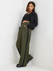 PixieGirl Petite Green Side Stripe Contrast Wide Leg Trousers - Image 1 of 5