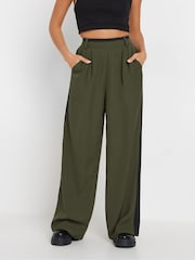 PixieGirl Petite Green Side Stripe Contrast Wide Leg Trousers - Image 2 of 5