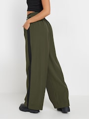 PixieGirl Petite Green Side Stripe Contrast Wide Leg Trousers - Image 3 of 5