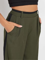 PixieGirl Petite Green Side Stripe Contrast Wide Leg Trousers - Image 4 of 5