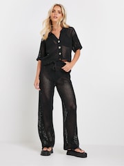 PixieGirl Petite Black Crochet Short Sleeve Shirt - Image 2 of 5
