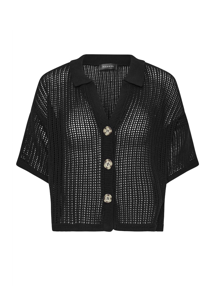 PixieGirl Petite Black Crochet Short Sleeve Shirt - Image 5 of 5