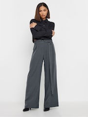 PixieGirl Petite Grey Double Wrap Belted Wide Leg Trousers - Image 1 of 5