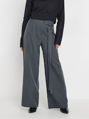 PixieGirl Petite Grey Double Wrap Belted Wide Leg Trousers - Image 2 of 5
