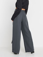 PixieGirl Petite Grey Double Wrap Belted Wide Leg Trousers - Image 3 of 5