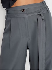 PixieGirl Petite Grey Double Wrap Belted Wide Leg Trousers - Image 4 of 5