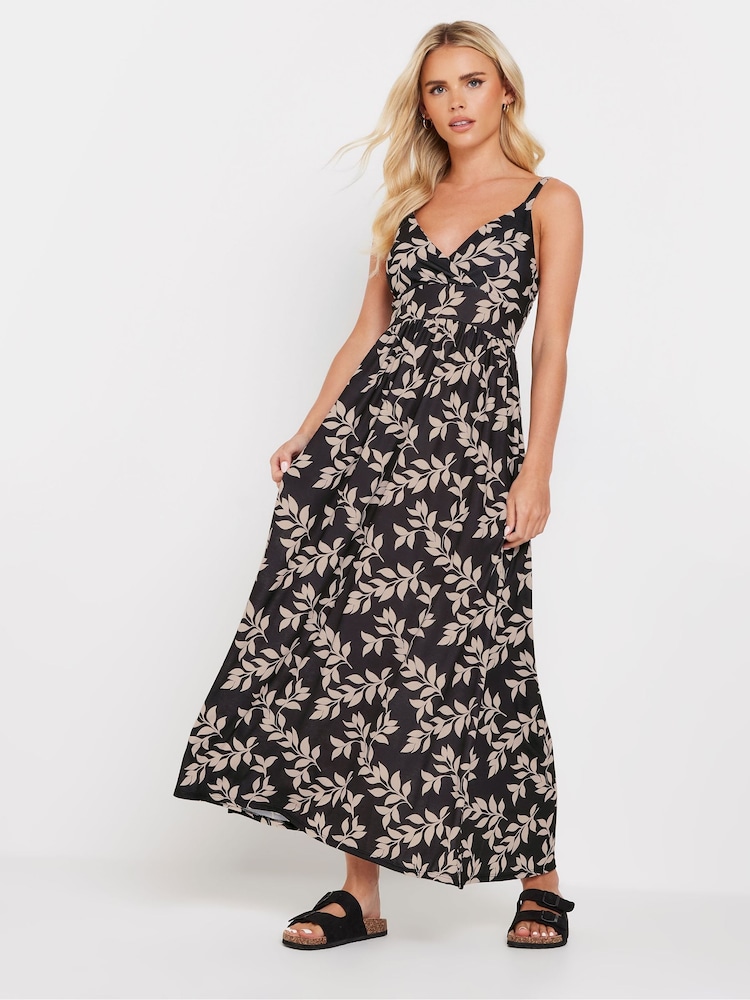 PixieGirl Petite Black Leaf Print Maxi Dress - Image 2 of 5