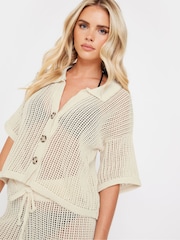 PixieGirl Petite Cream Crochet Short Sleeve Shirt - Image 1 of 5
