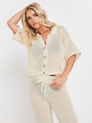 PixieGirl Petite Cream Crochet Short Sleeve Shirt - Image 4 of 5