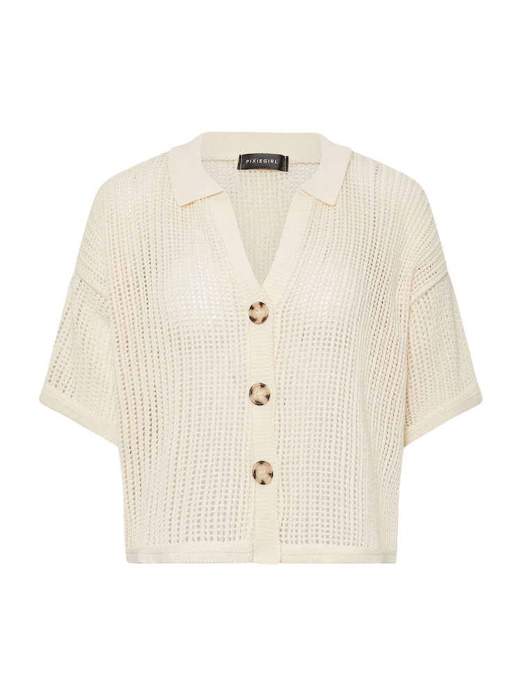 PixieGirl Petite Cream Crochet Short Sleeve Shirt - Image 5 of 5