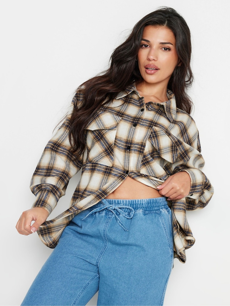 PixieGirl Petite Beige Brown Check Shirt - Image 1 of 5