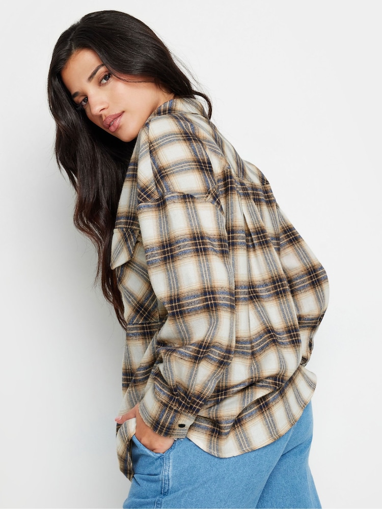 PixieGirl Petite Beige Brown Check Shirt - Image 3 of 5