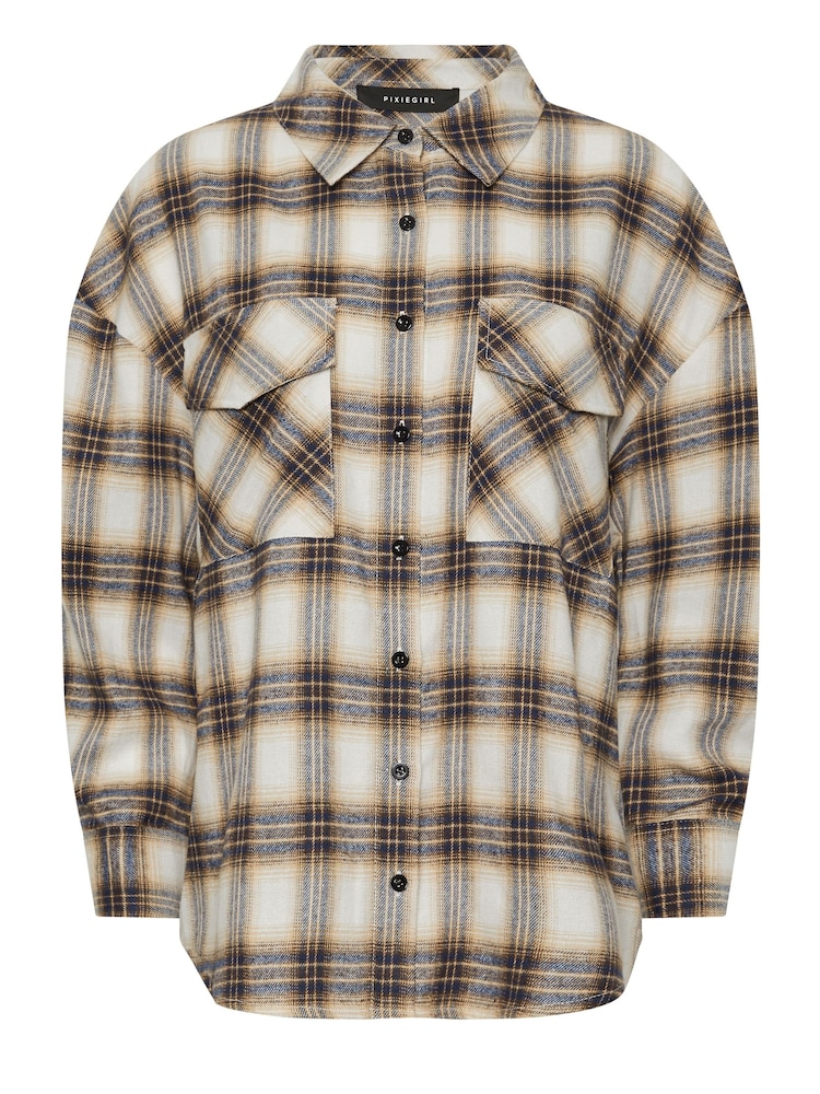 PixieGirl Petite Beige Brown Check Shirt - Image 5 of 5