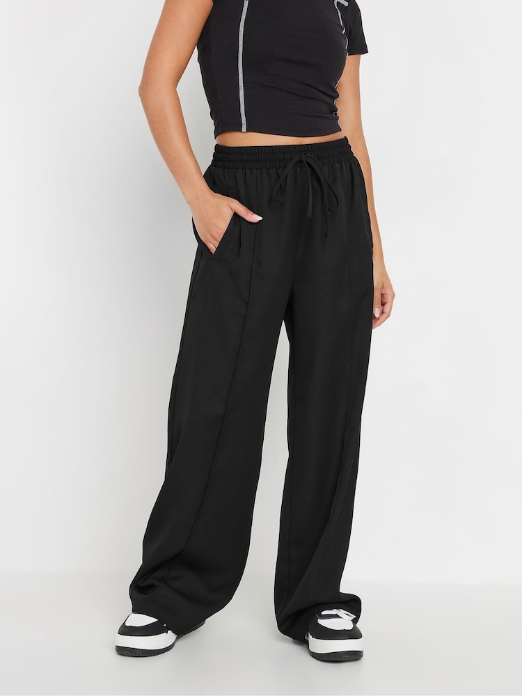 PixieGirl Petite Black Pintuck Tie Waist Wide Leg Trousers - Image 2 of 5