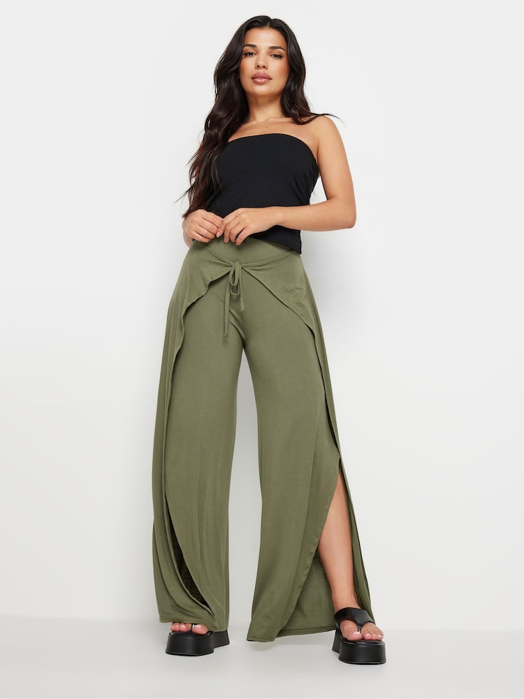 PixieGirl Petite Green Wide Leg Wrap Trousers - Image 1 of 5