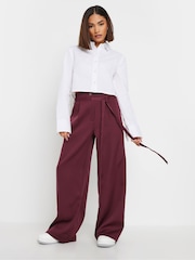 PixieGirl Petite Burgundy Red Double Wrap Belted Wide Leg Trousers - Image 1 of 5