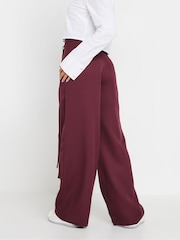 PixieGirl Petite Burgundy Red Double Wrap Belted Wide Leg Trousers - Image 3 of 5