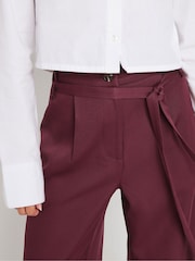 PixieGirl Petite Burgundy Red Double Wrap Belted Wide Leg Trousers - Image 4 of 5