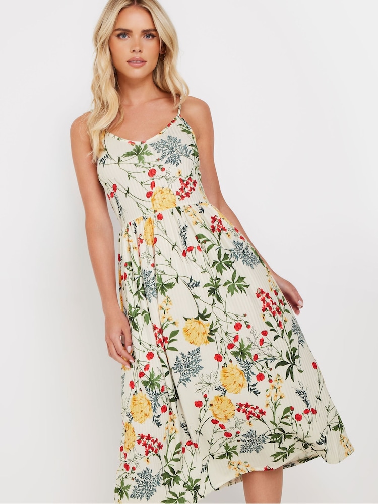 PixieGirl Petite Cream Floral Print Midi Dress - Image 4 of 5