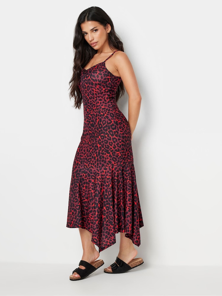 PixieGirl Petite Red Leopard Animal Print Asymmetric Maxi Dress - Image 1 of 5