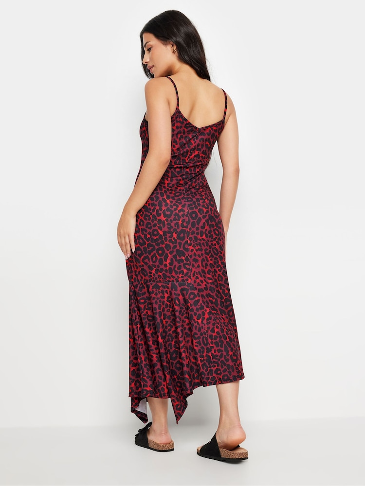 PixieGirl Petite Red Leopard Animal Print Asymmetric Maxi Dress - Image 3 of 5
