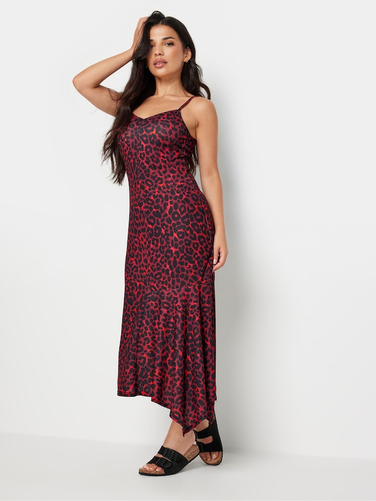 PixieGirl Petite Red Leopard Animal Print Asymmetric Maxi Dress - Image 4 of 5