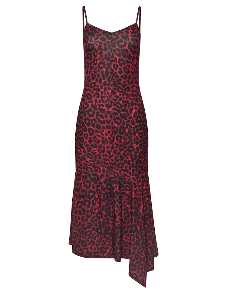 PixieGirl Petite Red Leopard Animal Print Asymmetric Maxi Dress - Image 5 of 5