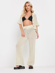 PixieGirl Petite Cream Crochet Wide Leg Trousers - Image 1 of 5