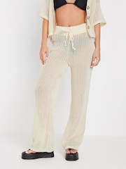 PixieGirl Petite Cream Crochet Wide Leg Trousers - Image 2 of 5