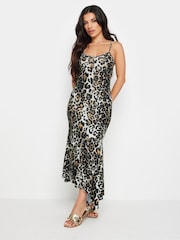 PixieGirl Petite Brown Petite Leopard Animal Print Asymetic Hem Maxi Dress - Image 4 of 5