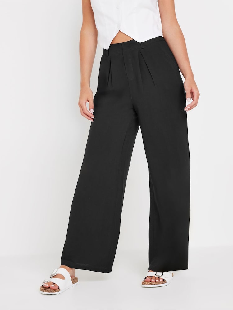 PixieGirl Petite Black Wide Leg 100% Cotton Trousers - Image 2 of 5