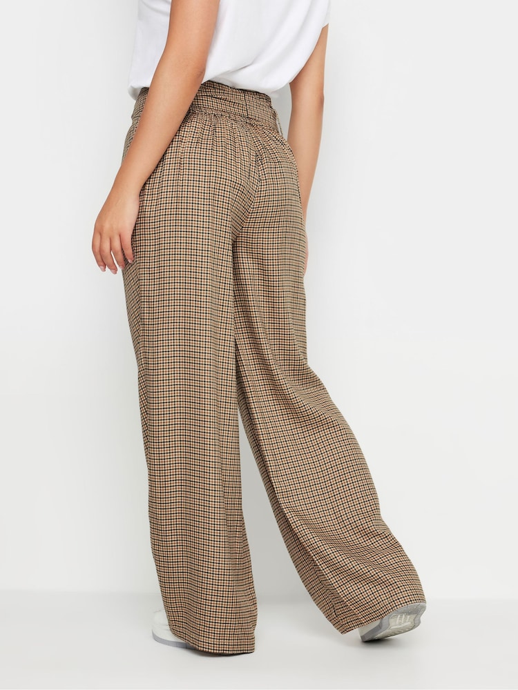 PixieGirl Petite Brown Check Wide Leg 100% Cotton Trousers - Image 3 of 5