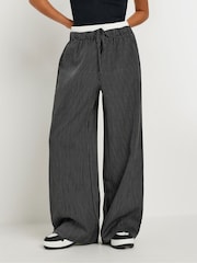 PixieGirl Petite Dark Black Pinstripe Wide Leg Trousers - Image 2 of 4