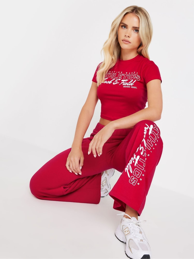 PixieGirl Petite Red Athletics Wide Leg Joggers - Image 1 of 5