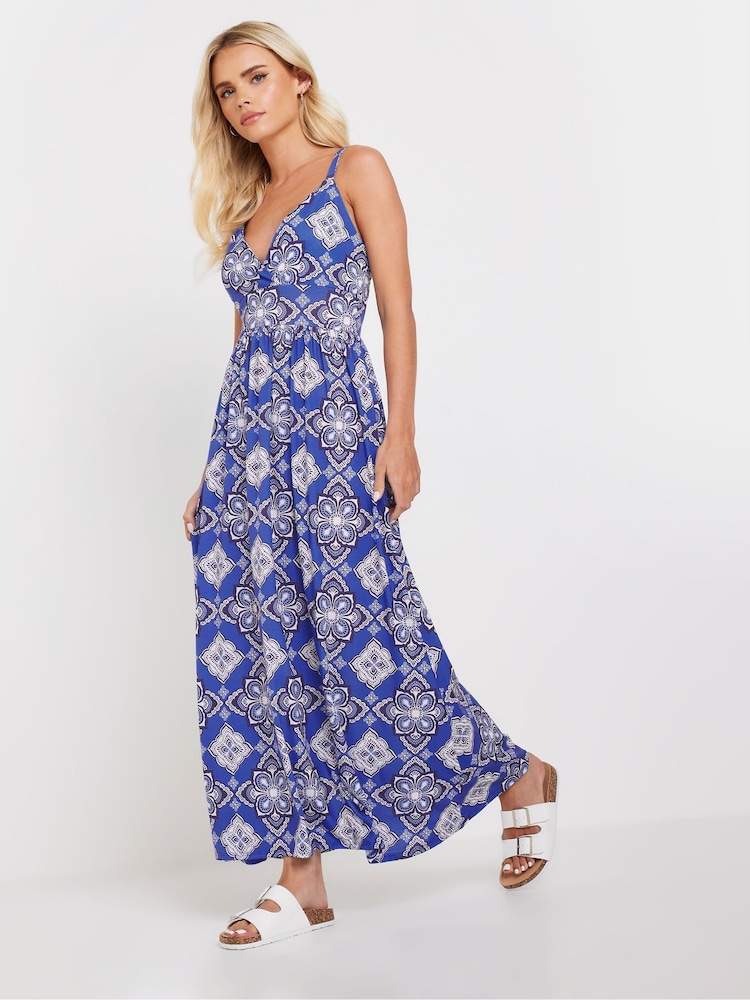 PixieGirl Petite Blue Leaf Print Maxi Dress - Image 1 of 5 PixieGirl Petite Blue Leaf Print Maxi Dress - Image 1 of 5