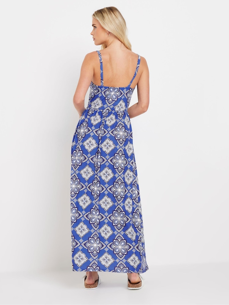 PixieGirl Petite Blue Leaf Print Maxi Dress - Image 2 of 5 PixieGirl Petite Blue Leaf Print Maxi Dress - Image 2 of 5