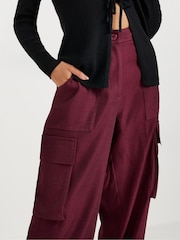 PixieGirl Petite Burgundy Red Utility Wide Leg Trousers - Image 4 of 4
