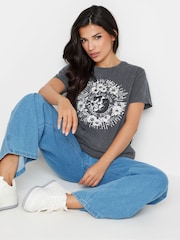 PixieGirl Petite Grey Acid Wash 'Cosmic Energy' 100% Cotton Slogan T-Shirt - Image 1 of 5