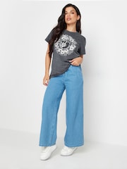 PixieGirl Petite Grey Acid Wash 'Cosmic Energy' 100% Cotton Slogan T-Shirt - Image 2 of 5