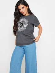 PixieGirl Petite Grey Acid Wash 'Cosmic Energy' 100% Cotton Slogan T-Shirt - Image 4 of 5